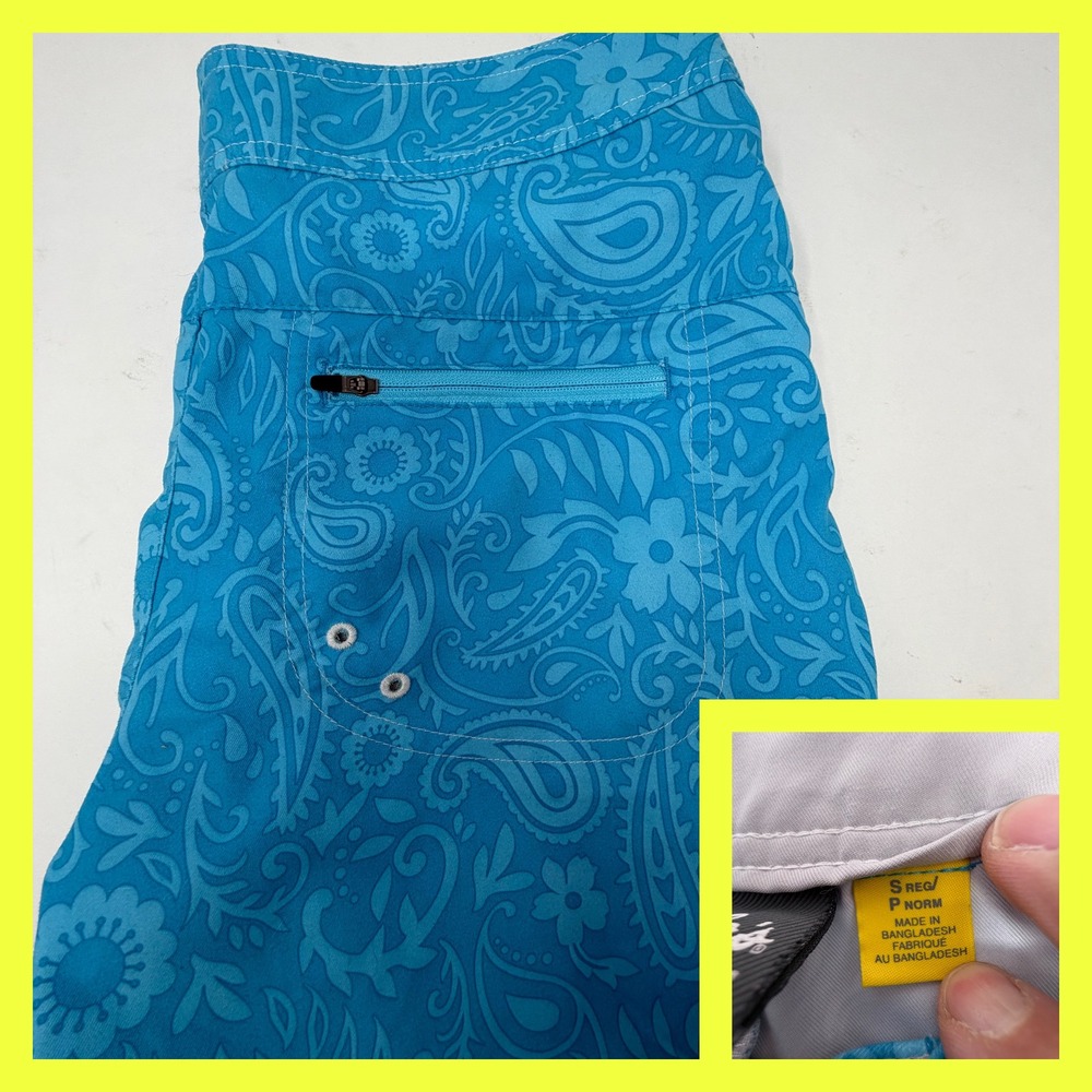 Cabela's Board Shorts Mens Small Blue Paisley Swim Trunks Zipper Pockets